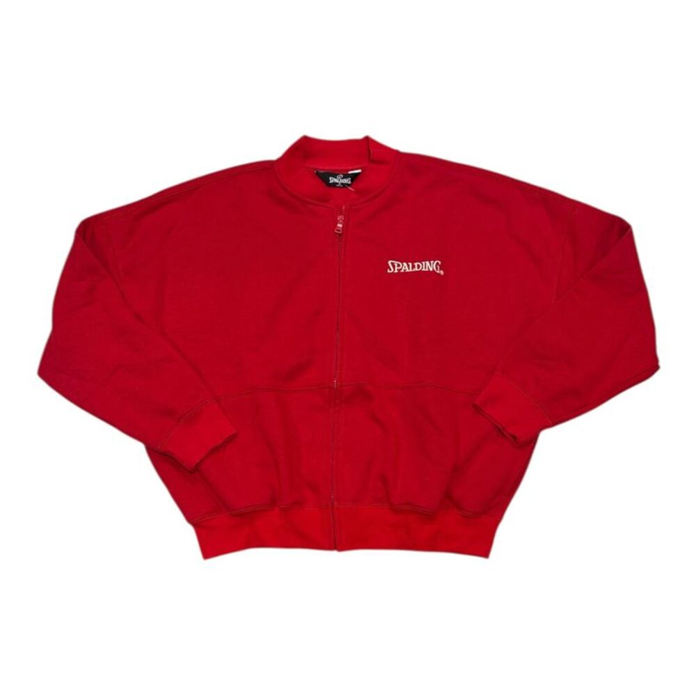 Spalding Women's Zip Up Fleece Activewear Bomber Jacket with Pockets - Red